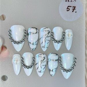StrayKids 4ever white iridescent press on nails • short stiletto shape